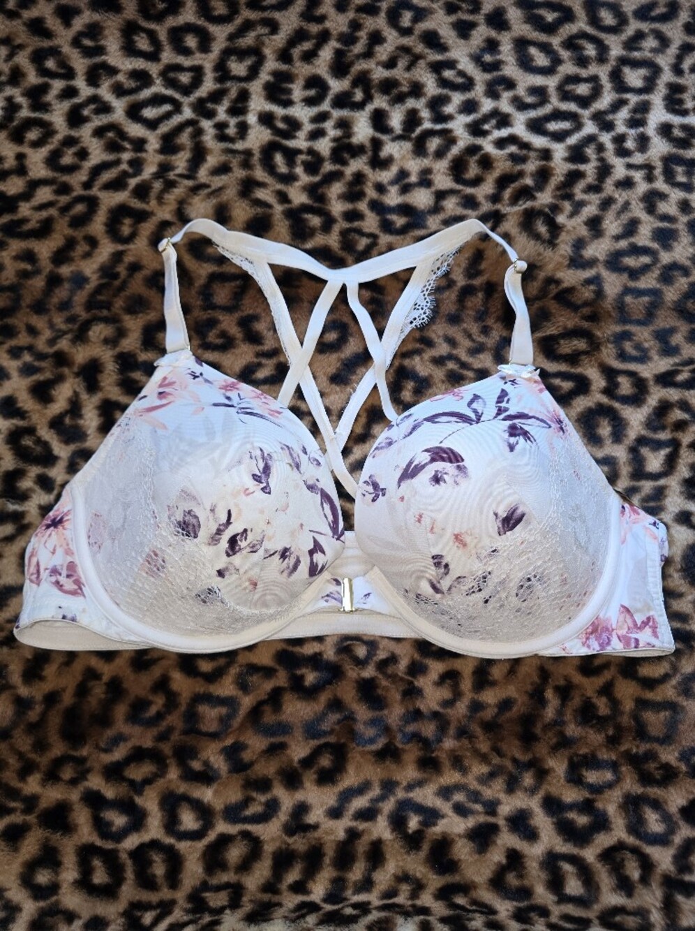 Cacique Front-close Bra Strappy Floral Size 44C